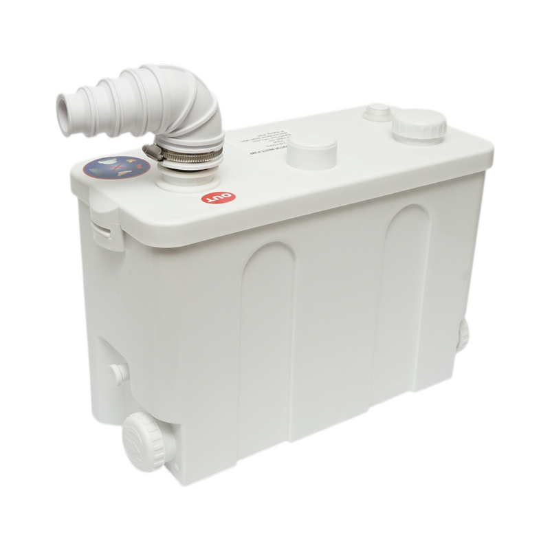 Pompa trituratrice per acque reflue da 700 W, 220 V; portata 8.400 l/h; prevalenza 9 m; portata orizzontale 90 m; grado di protezione IP44.