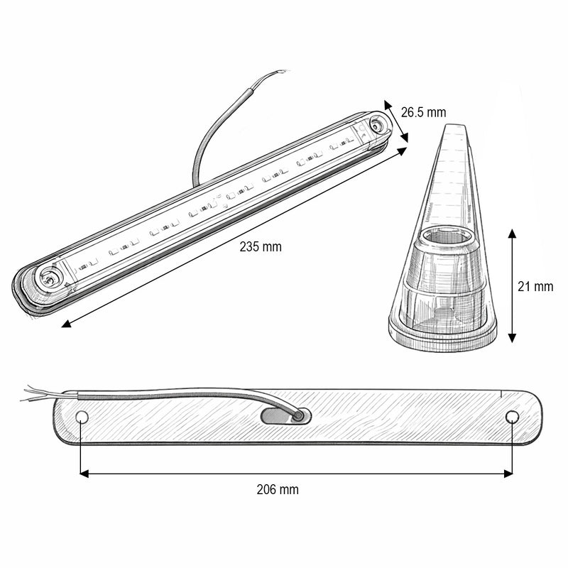 Luce di ingombro laterale a LED slim 12-24V bianca, 16 LED, 235x26,5x21 mm Breckner Germany