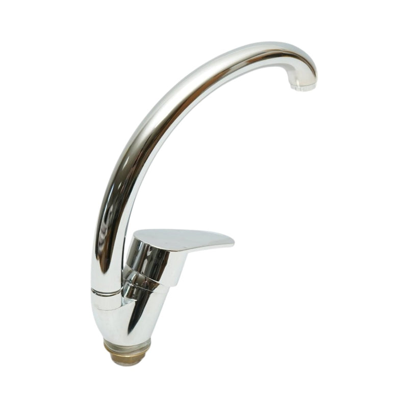 Rubinetto da cucina a collo di cigno con beccuccio girevole, monocomando, finitura cromo lucido, lega di zinco, tubi flessibili inclusi.