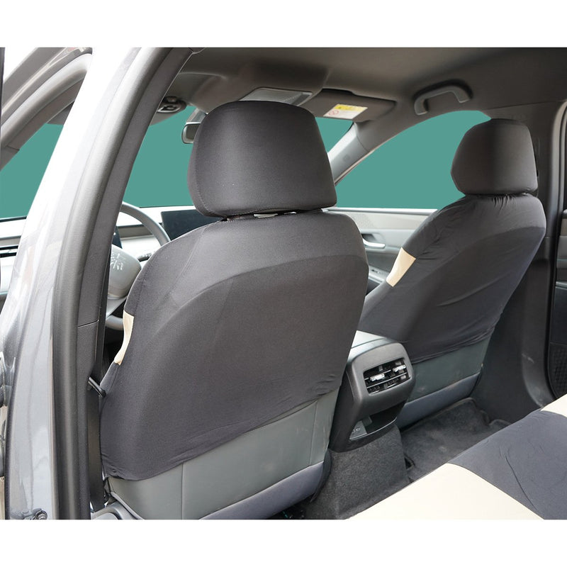 Set coprisedili universali per auto color crema-nero, materiale tessile 8 pezzi