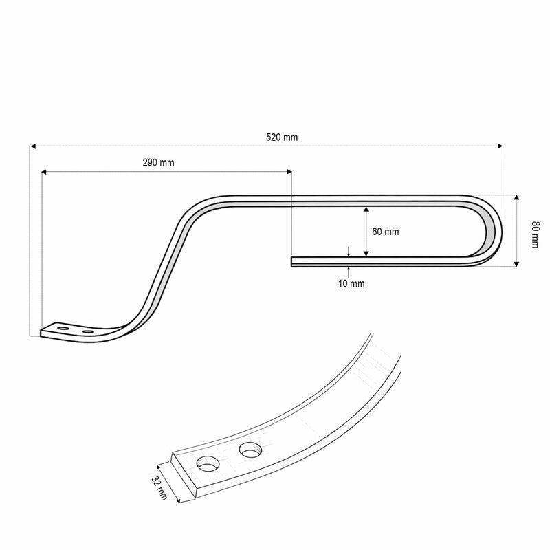 Ancora per ripuntatore (senza punta) 520x32x10 mm, codice OEM 301102