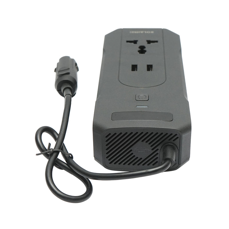 Inverter di potenza 12V-220V da 200W, display LED digitale, onda sinusoidale modificata, porte USB e USB-C, uscita AC per laptop, telefono e frigorifero portatile.