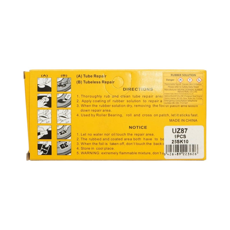 Set di 24 toppe rettangolari per la vulcanizzazione di pneumatici e camere d'aria (32x50 mm) + 1 tubetto di adesivo (20 ml)