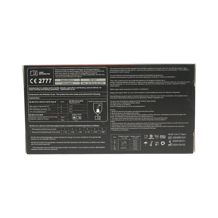 Guanti in nitrile sintetico nero senza polvere, taglia XL, 100 pezzi/scatola