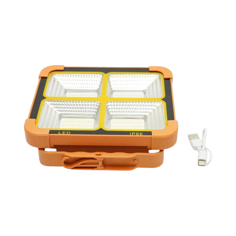 Faretto LED portatile da 100 W con pannello solare da 1,5 W, batteria da 3600 mAh, 6 modalità di illuminazione, magnete, gancio e funzione power bank USB (210x170x55 mm) Breckner Germany