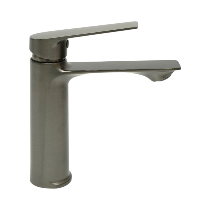 Miscelatore alto per lavabo da bagno, monocomando, finitura grigio grafite satinato, acciaio inox, flessibili inclusi