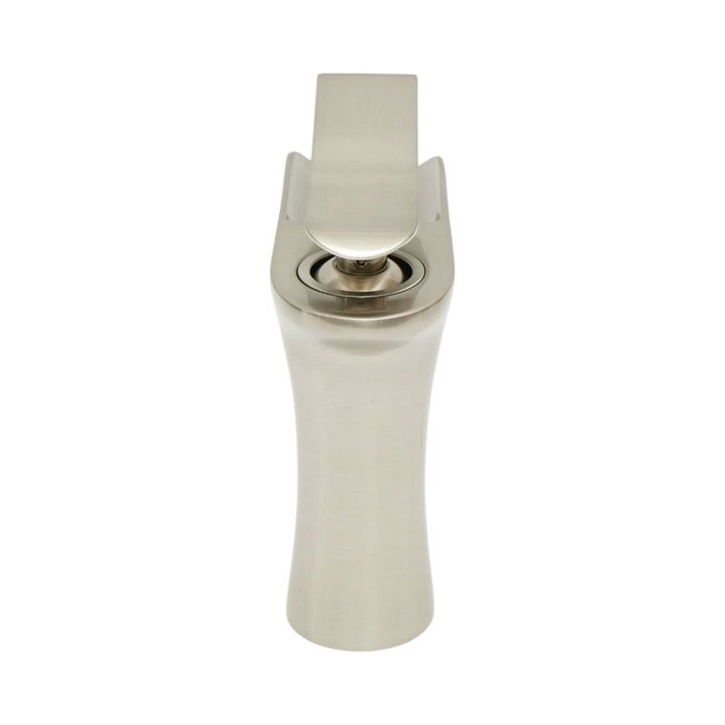 Rubinetto di alta qualità in rame per lavabo da bagno, bocca a cascata, design rotondo, monocomando, finitura argento satinato, flessibili inclusi.