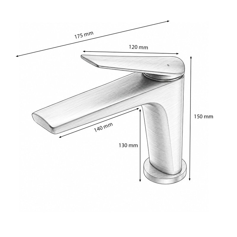 Rubinetto premium in rame per lavabo, con bocca lunga e design squadrato; monocomando, finitura oro opaco, flessibili inclusi.