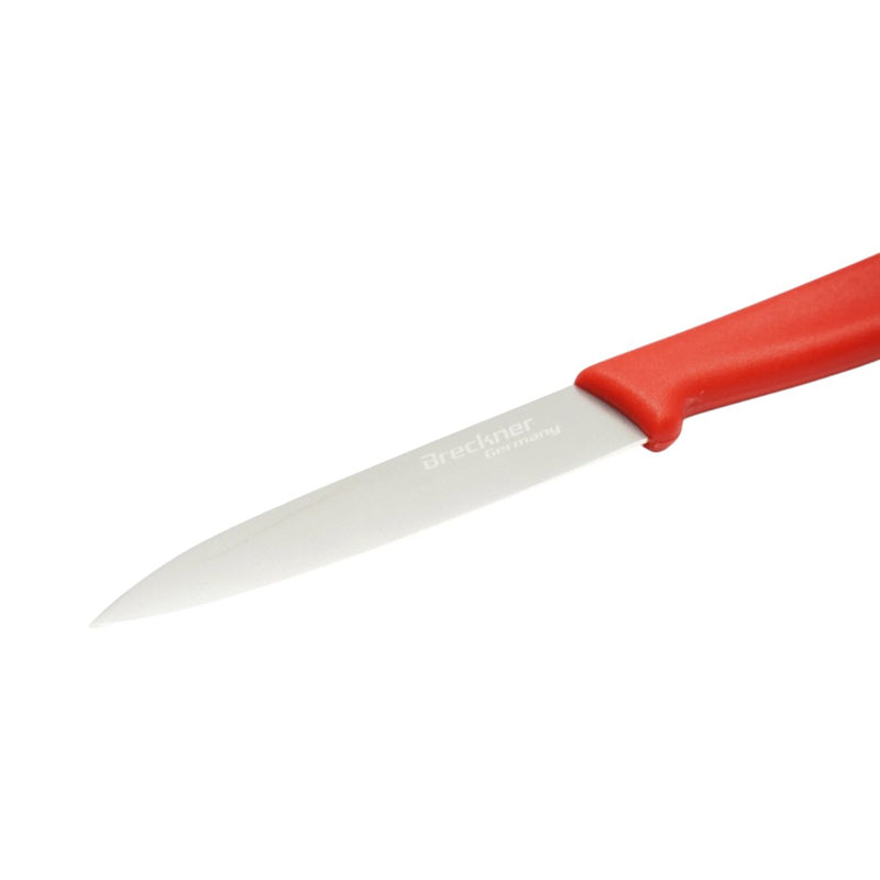 Coltello da pelatura 10 cm, lama in acciaio 5Cr15MoV, manico in PP rosso Breckner Germany