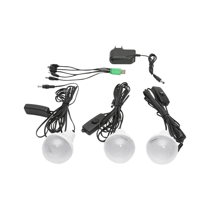 Kit illuminazione LED portatile con 3 lampadine/proiettore, pannello solare e batteria 6V, 3Ah per pesca in campeggio GD-17