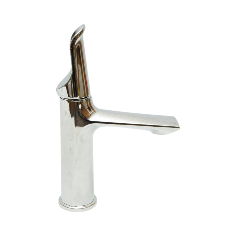 Miscelatore alto e rotondo per lavabo, monocomando, finitura cromata lucida, acciaio inossidabile, flessibili inclusi