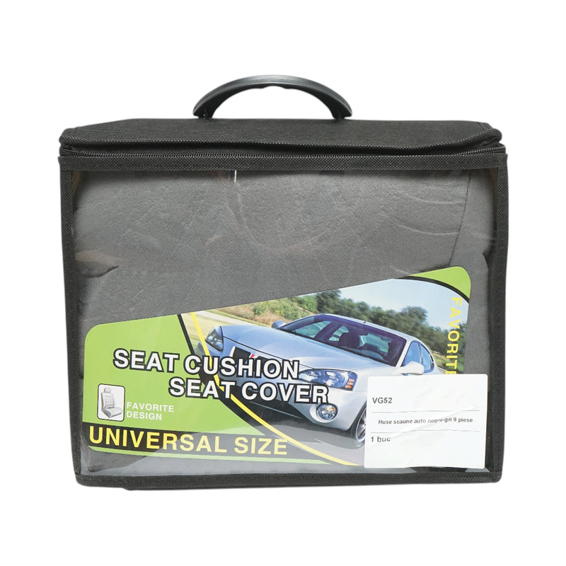 Set coprisedili auto universali nero-grigio, materiale tessile 9 pezzi