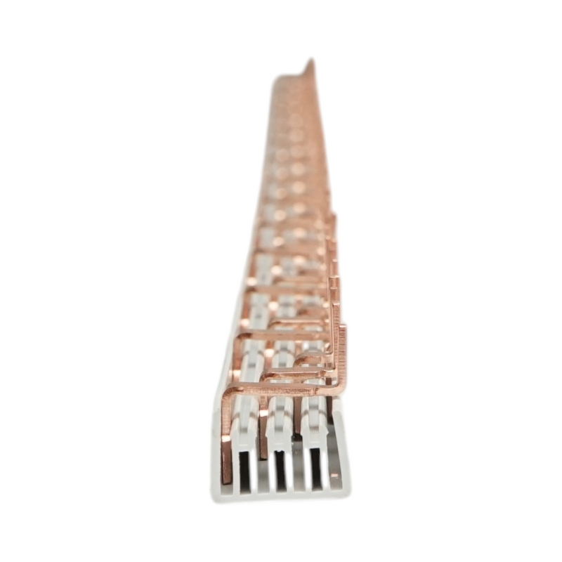 Barra di distribuzione trifase Longroad (tipo a pettine), 1 m, 4P, 63 A, 1,4x7 mm, per alimentazione interruttori.