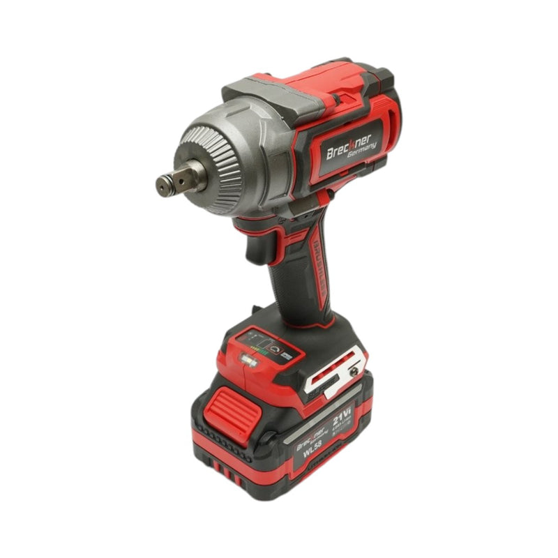 Avvitatore a impulsi da 1/2" 900 W, due batterie agli ioni di litio da 21 V 4 Ah, LED, motore brushless, 1100 Nm, 0–1400/1900/2400 giri/min Breckner Germany