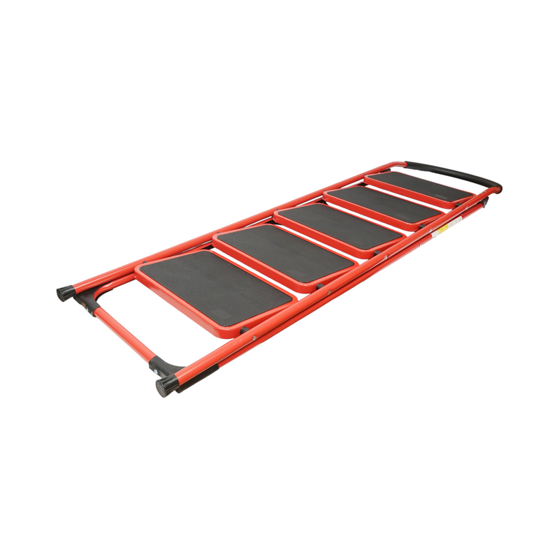 Scala pieghevole in acciaio rosso, 5 gradini antiscivolo, altezza 165 cm, portata massima 150 kg Breckner Germany