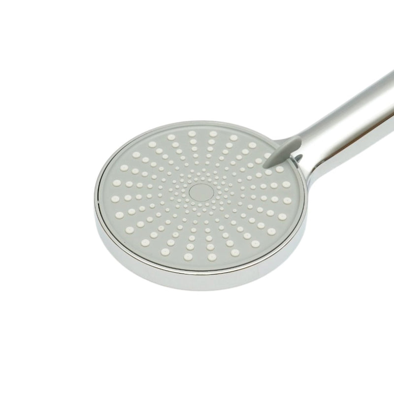 Soffione doccia rotondo, 3 funzioni, ugelli in silicone, cromo lucido, plastica, 120x250 mm