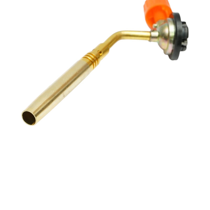Testina per cannello a gas per bombolette spray, accensione manuale, fiamma regolabile a 1300°C.