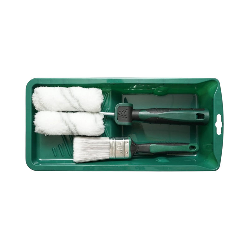 Set mini rullo per verniciatura: 2 rulli in acrilico (10 cm), pennello piatto (38 mm), impugnatura bicomponente, vaschetta per vernice, rivestimento per vaschetta (set da 6 pezzi) Breckner Germany
