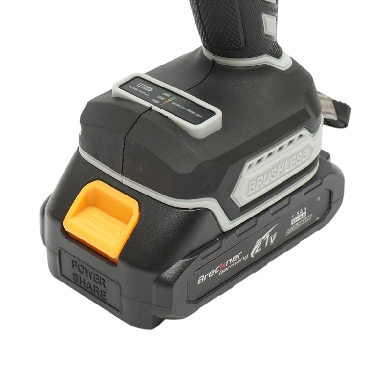 Avvitatore e trapano brushless con 2 batterie al litio 21V/1,5Ah, coppia 40Nm, mandrino da 10mm, velocità 1350rpm Breckner Germany