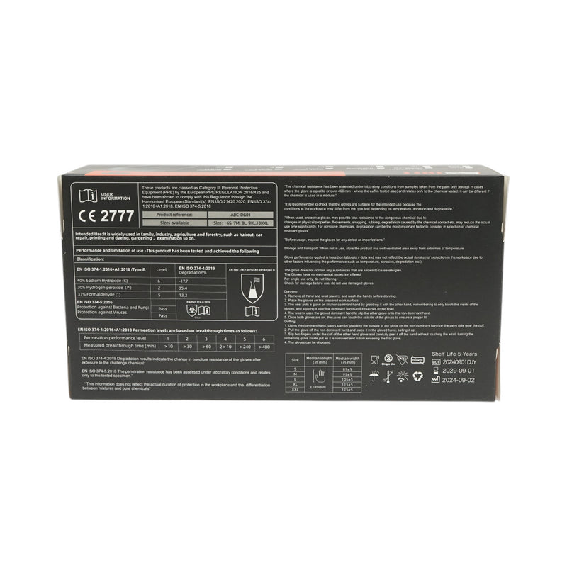 Guanti in nitrile sintetico nero, senza polvere, taglia M, 100 pezzi/scatola