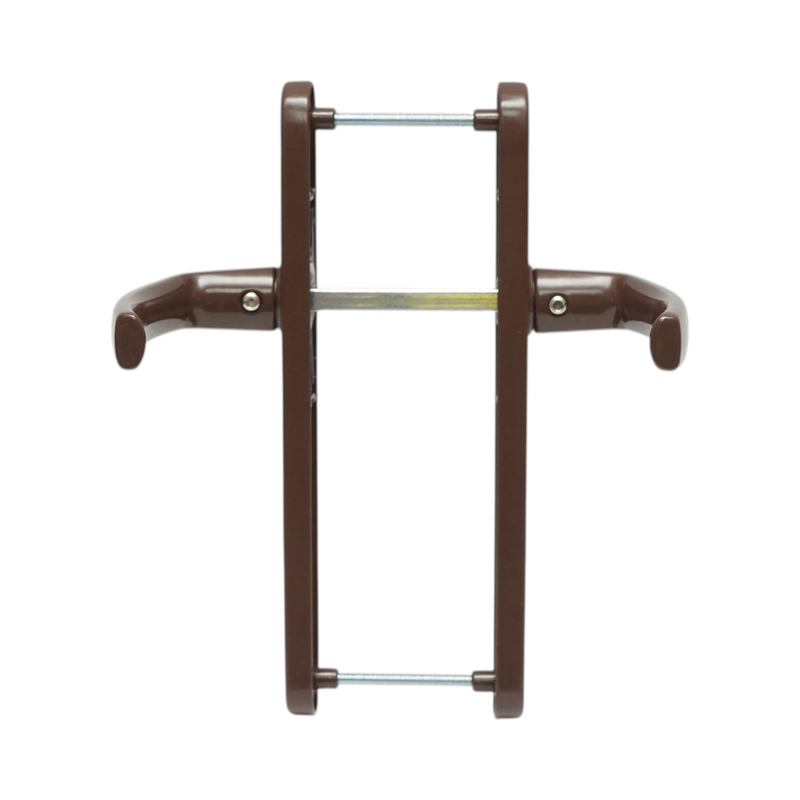 Coppia di maniglie per porta in PVC marrone con doppio vetro e placca 28x220 mm