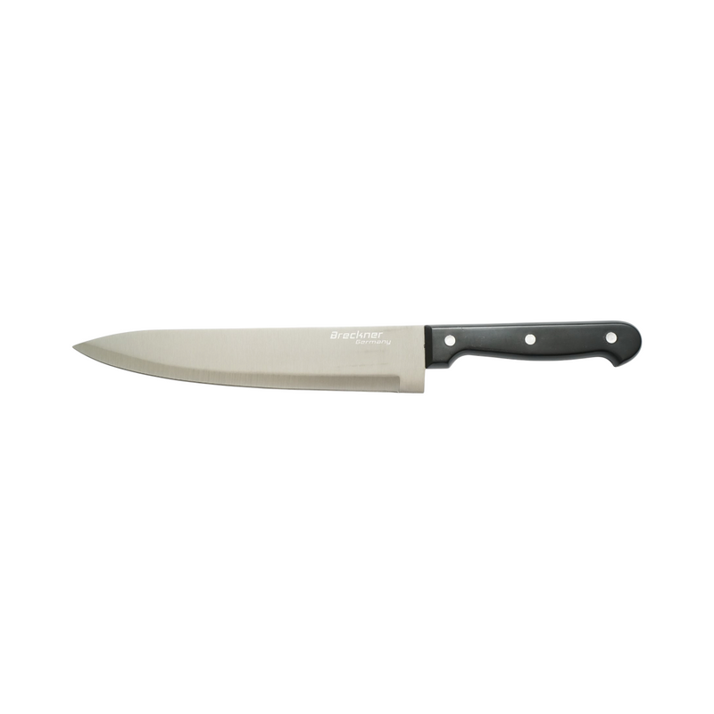 Set di coltelli da cucina da 15 pezzi con ceppo in legno, forbici e acciaino; lame in acciaio 3Cr13, manici in ABS nero. Breckner Germany