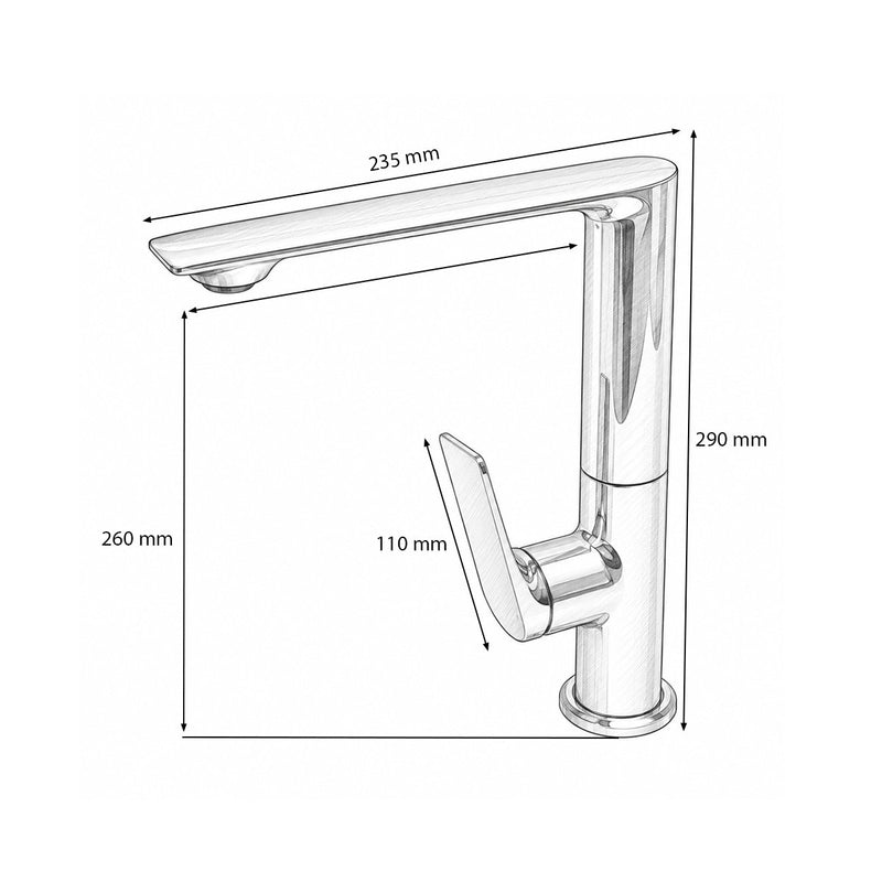 Miscelatore alto di alta gamma per lavabo da bagno in rame, con bocca girevole lunga, design arrotondato, monocomando, finitura cromata lucida e flessibili inclusi.