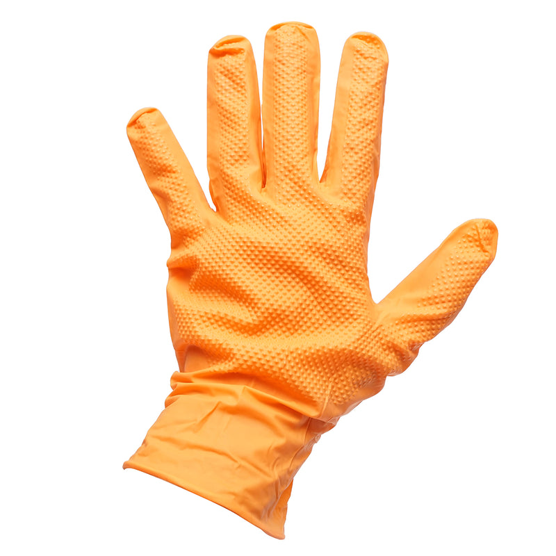 Guanti in nitrile arancione senza polvere con texture a diamante, taglia XL, 50 pezzi/scatola