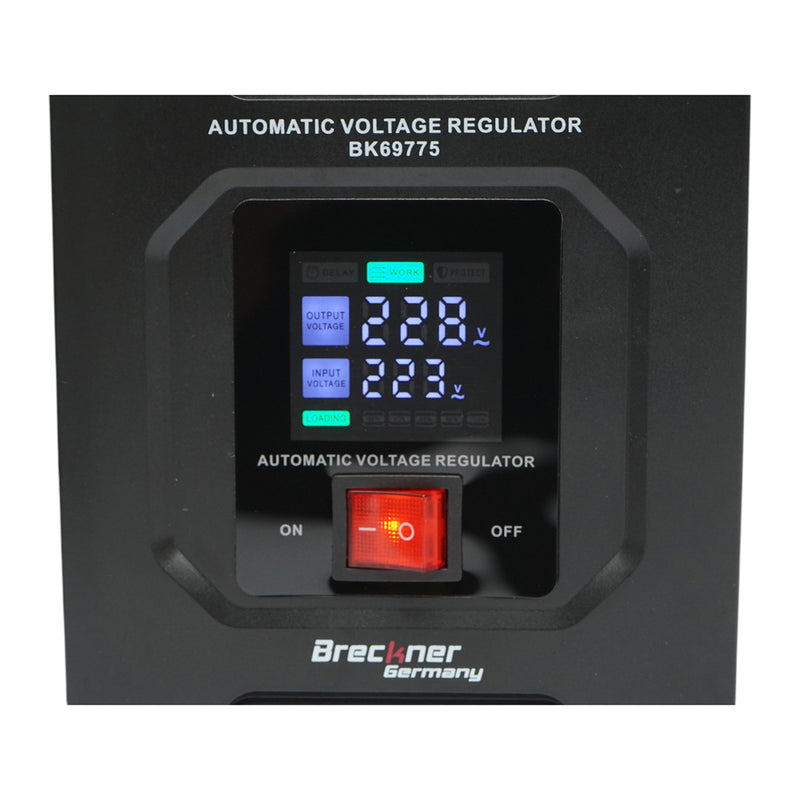 Stabilizzatore di tensione automatico 500VA, 300W, 140-250VAC con relè monofase, 1 presa Schuko 230V, display LCD Breckner Germany