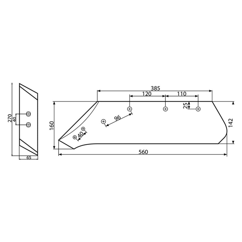 Vomere sinistro Kverneland con punta 73005/L, 160x560 mm