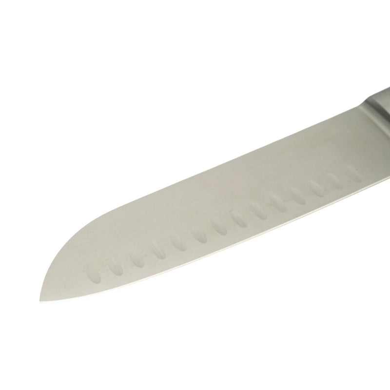 Coltello Santoku professionale da 18 cm, lama in acciaio 5Cr15MoV con filo alveolato, manico in ABS nero. Breckner Germany