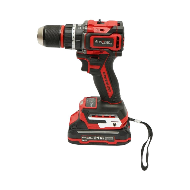 Trapano avvitatore a percussione a batteria da 500 W, due batterie agli ioni di litio da 21 V e 1,5 Ah, LED, motore brushless, coppia di 50 Nm, mandrino da 13 mm, 0-500/1600 giri/min
