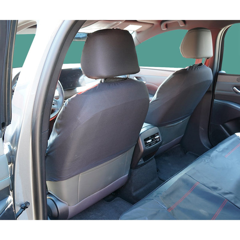 Set coprisedili universali per auto nero-rosso, pelle ecologica e materiale tessile, 8 pezzi