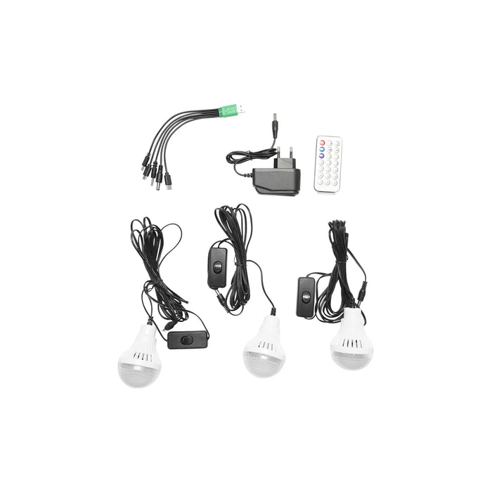 Kit di illuminazione LED portatile con 3 lampadine/proiettore, radio FM, telecomando a pannello solare e batteria da 6 V, 3 Ah per la pesca in campeggio GD-8060