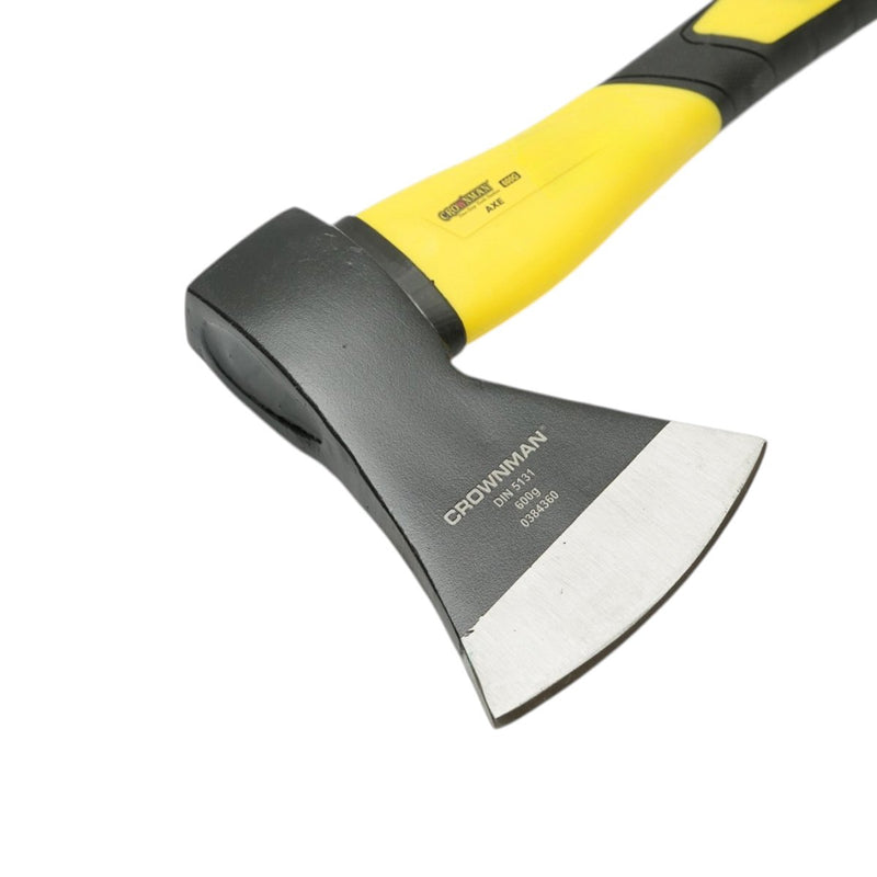 Accetta professionale Crownman da 600 g con lama in acciaio forgiato, manico in fibra di vetro e impugnatura antiscivolo in TPR.