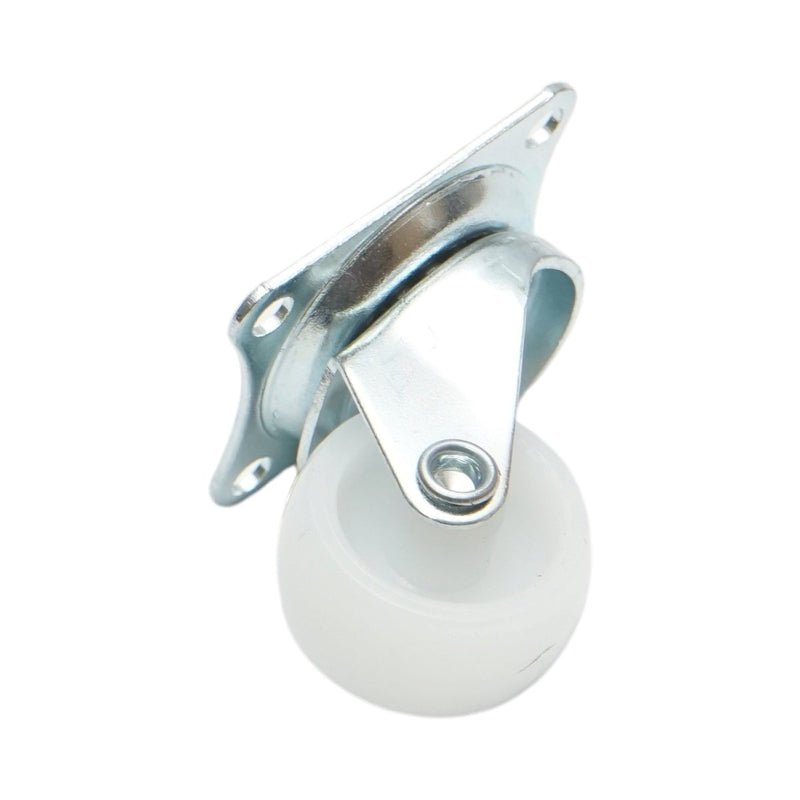 Ruota pivottante 25x14 mm senza freno, in polipropilene bianco, piastra in acciaio 39x33 mm, portata 10 kg