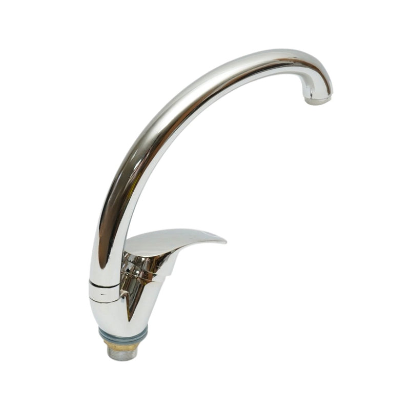 Miscelatore per lavello cucina a collo di cigno con canna girevole, monocomando, finitura cromo lucido, lega di zinco, flessibili inclusi