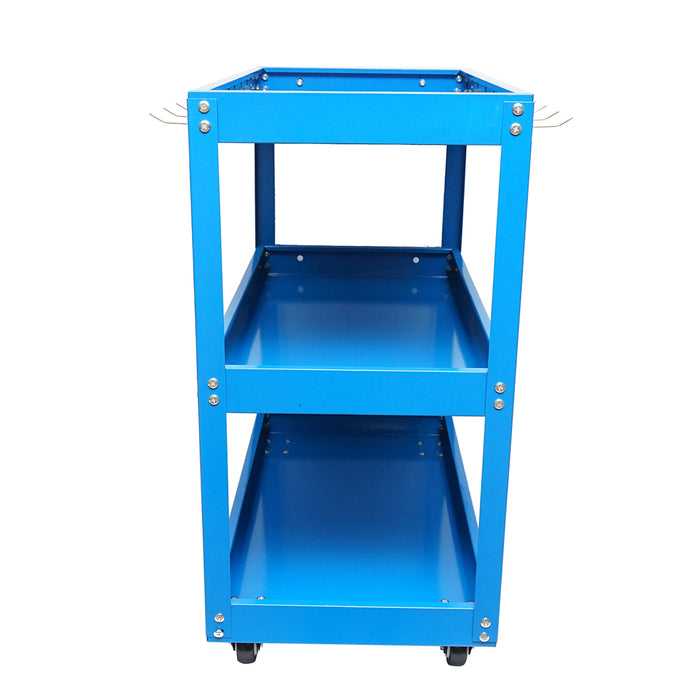 Carrello metallico su ruote con 3 ripiani e supporti per attrezzi 660x360x730mm