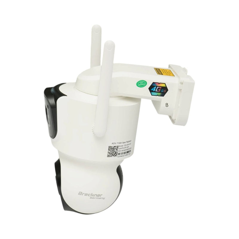 Telecamera di sorveglianza 4G con pannello solare a ricarica rapida da 7,6 W, doppio obiettivo da 4 MP, PTZ a 360°, rilevamento umano tramite IA, visione notturna a colori e app iCSee. Breckner Germany