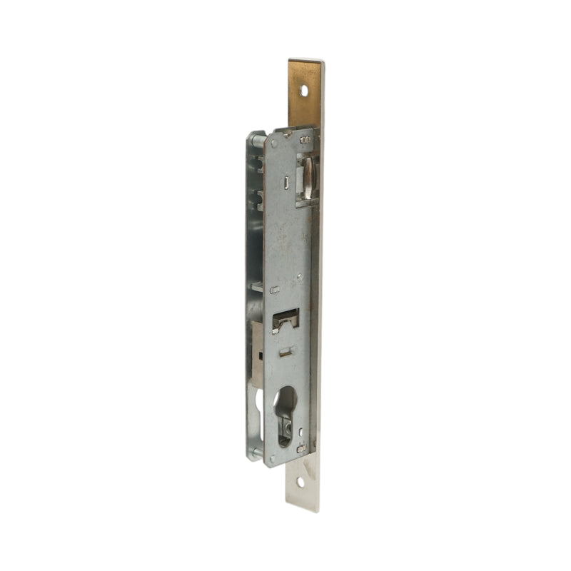 Serratura da infilare con scrocco a rullo, scatola 38x174 mm, frontale 23x240 mm, finitura nichel satinato, viti incluse