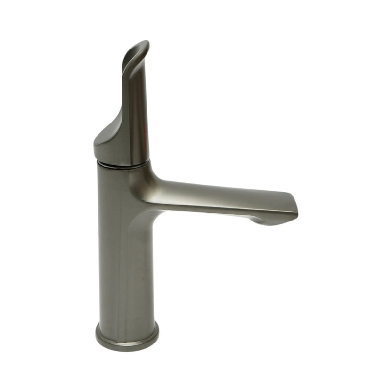 Miscelatore alto per lavabo da bagno, monocomando, finitura grigio grafite satinato, acciaio inox, flessibili inclusi