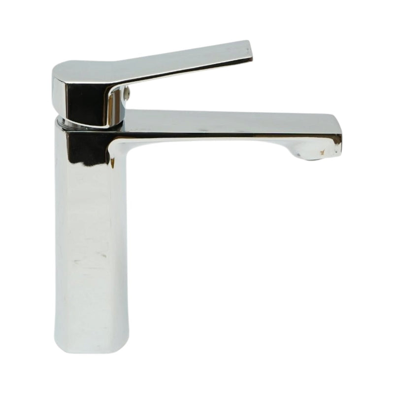 Miscelatore alto a base quadrata per lavabo, monocomando, finitura cromo lucido, acciaio inox, flessibili inclusi