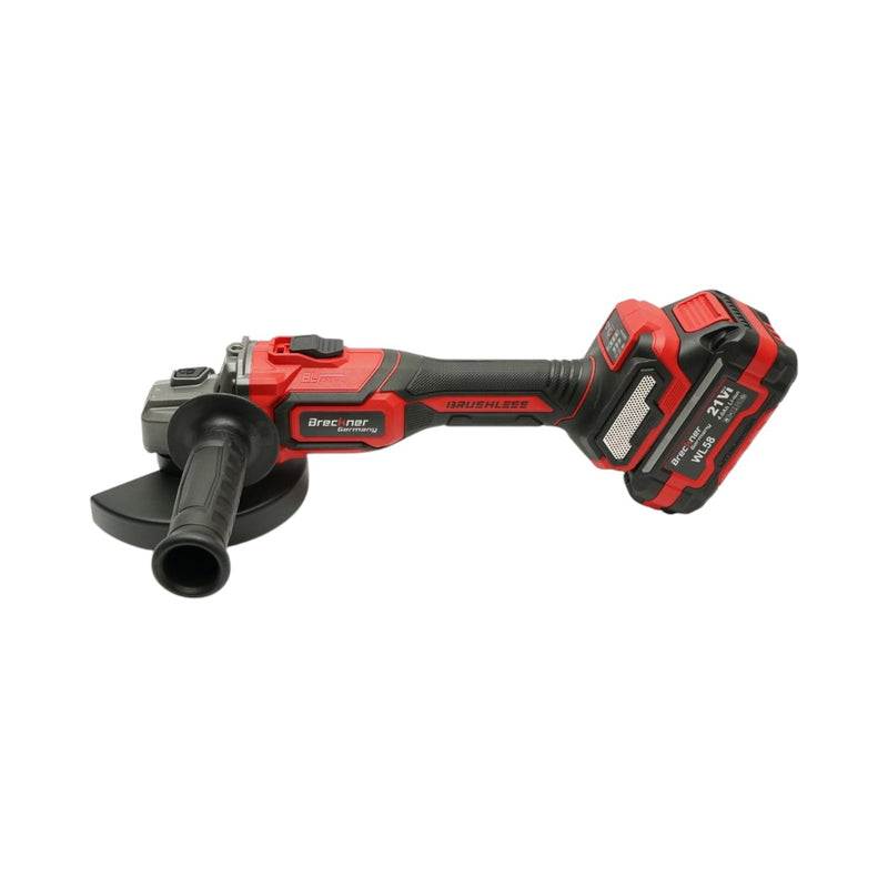 Smerigliatrice angolare da 1000 W con due batterie agli ioni di litio da 21 V e 4 Ah, disco da 125 mm, motore brushless, freno elettrico e 3 velocità (5000/7000/9500 giri/min) Breckner Germany