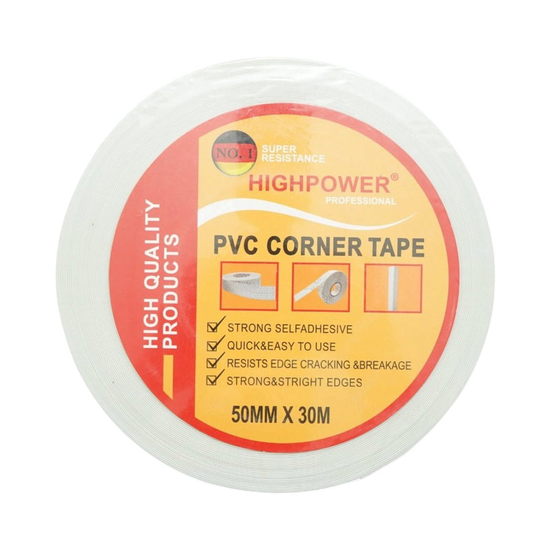 Nastro di protezione angolare autoadesivo HighPower in PVC forato per cartongesso 50 mm x 30 m