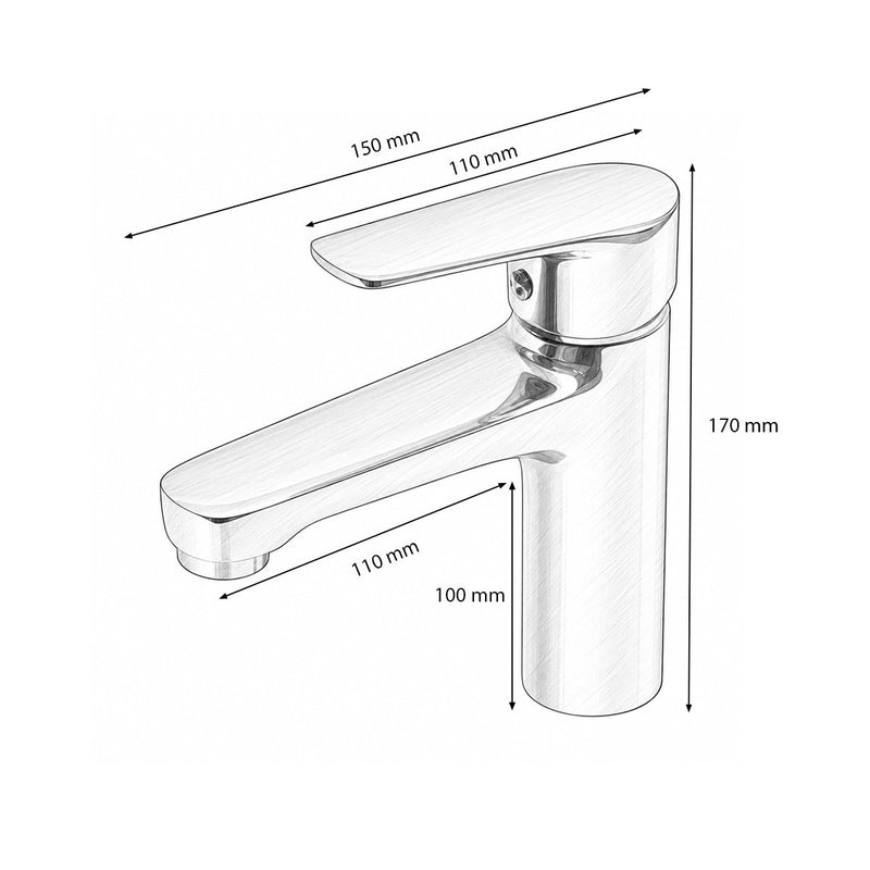 Rubinetto di alta qualità in rame per lavabo da bagno, design rotondo, monocomando, finitura cromata lucida, flessibili inclusi.