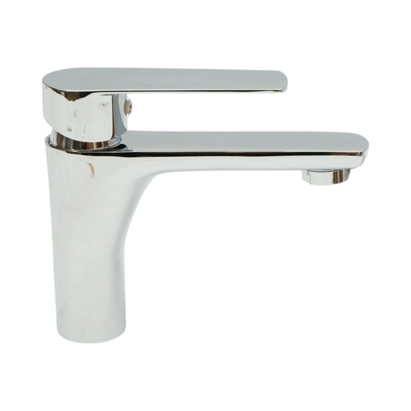 Miscelatore lavabo bagno di forma rotonda, monocomando, finitura cromo lucido, acciaio inox, flessibili inclusi