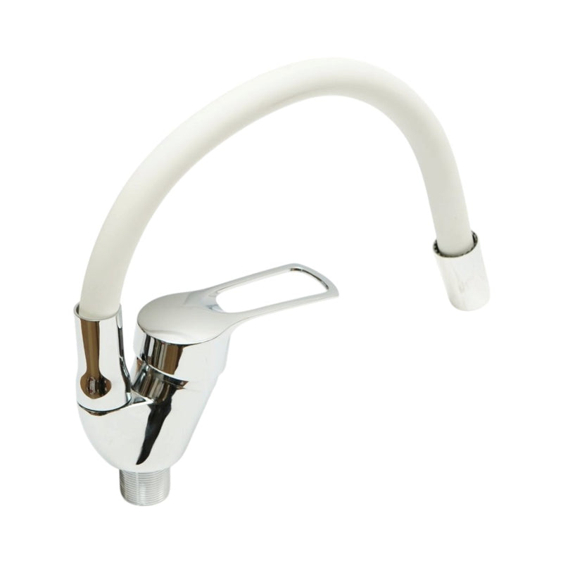 Miscelatore per lavello cucina con canna flessibile, monocomando, finitura cromo lucido e bianco, flessibili inclusi Breckner Germany