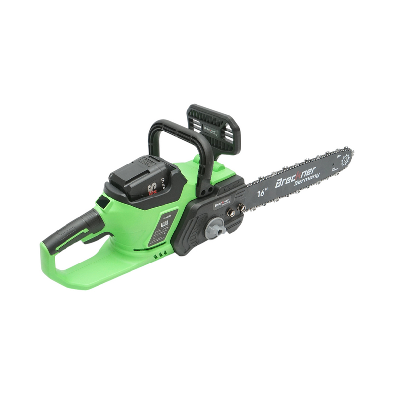 Motosega elettrica professionale con due batterie agli ioni di litio da 40 V e 4 Ah, display digitale a LED e barra da 16 pollici (400 mm). Breckner Germany