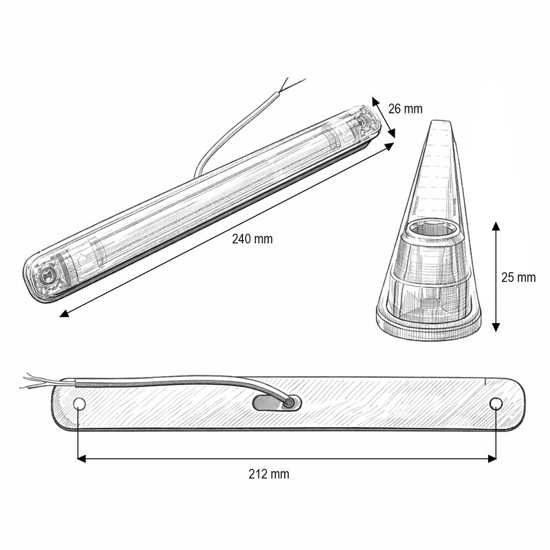 Luce di ingombro rossa a LED da 24V per cabina di autocarro, 6 LED, 240x26x25 mm Breckner Germany