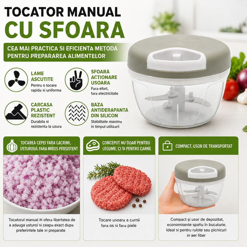 Tritaverdure manuale a corda, 3 lame in acciaio inox, capacità 500 ml